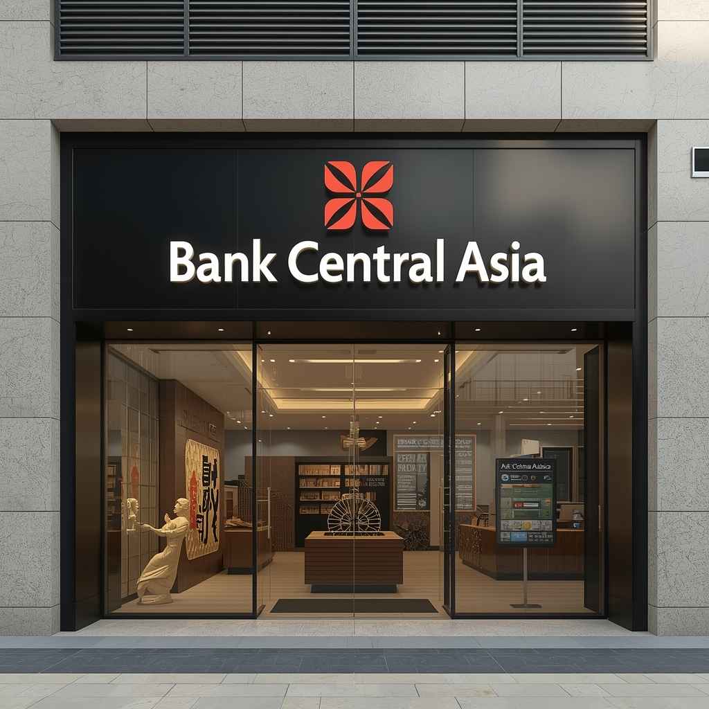 Bank Central Asia branch exterior in Jakarta business district showing modern facade and entrance