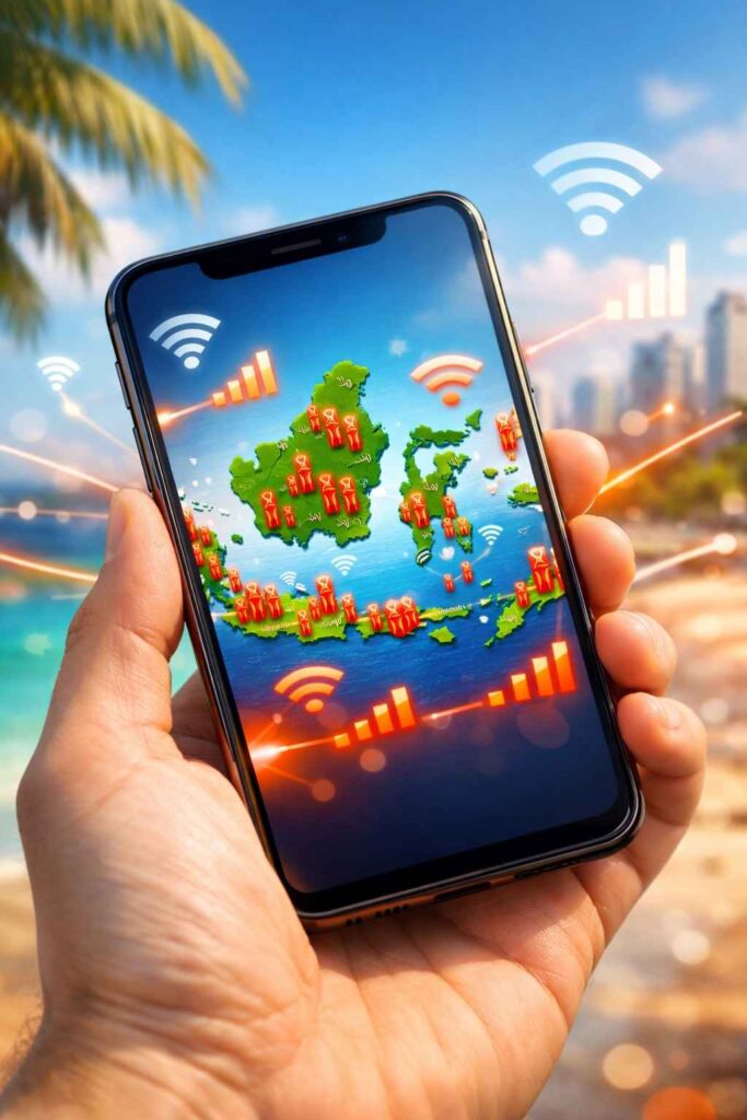 Best mobile network provider Indonesia coverage map showing Telkomsel signal