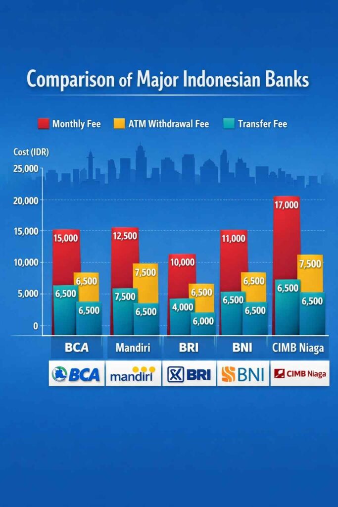 Comparison bar graph showing monthly fees, ATM costs, and transfer fees across major banks