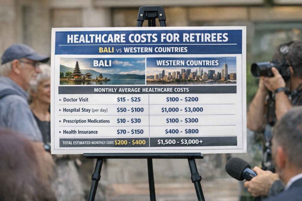Comparison chart showing healthcare costs for retirees in Bali versus Western countries