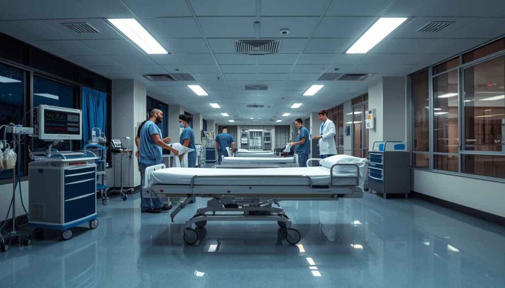 24-hour emergency room at Bali private hospital showing medical equipment and staff preparing for patient care