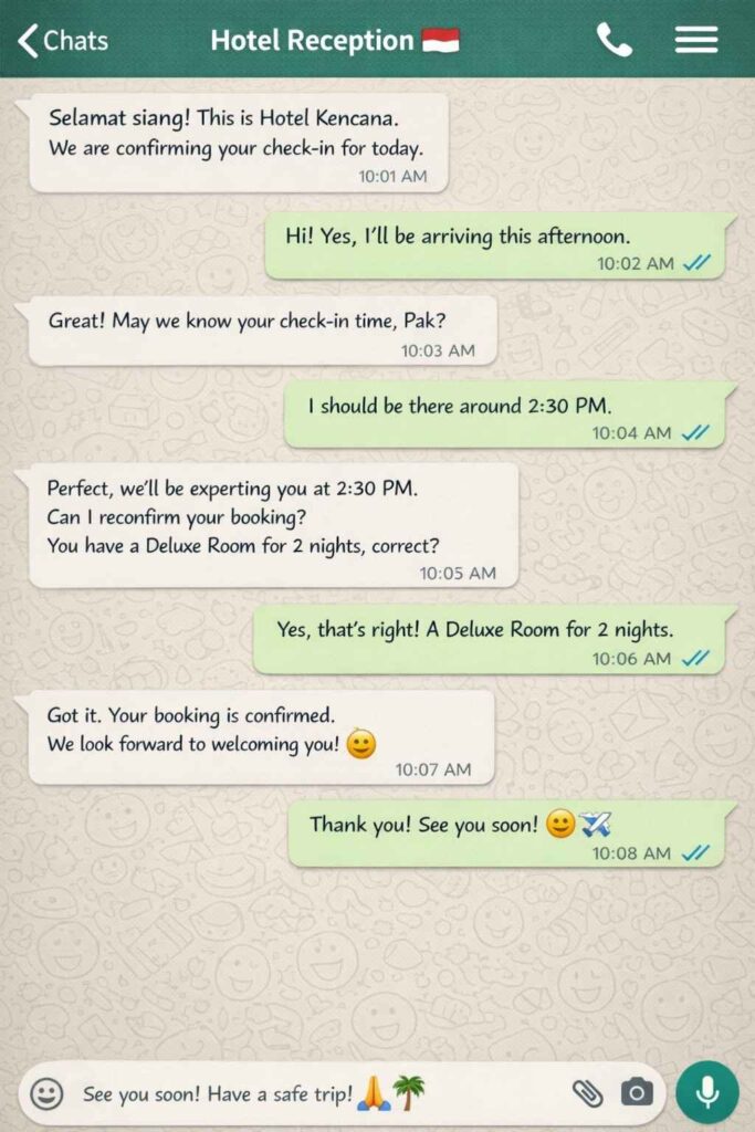 Indonesian hotel reservations using whatsapp