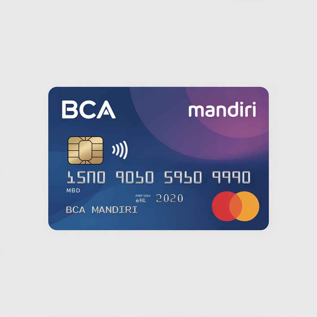 Sample Indonesian debit card (BCA or Mandiri) with chip and contactless symbol visible