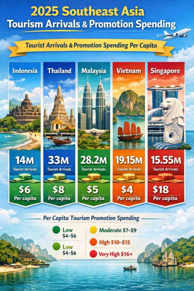 infographic comparing 2025 Southeast Asia tourism arrivals