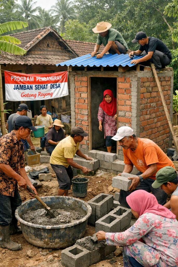 photo of toilet construction in rural village showing community participation