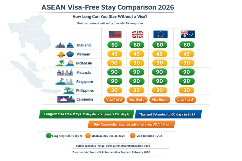 ASEAN Visa-Free Stay Comparison Infographic