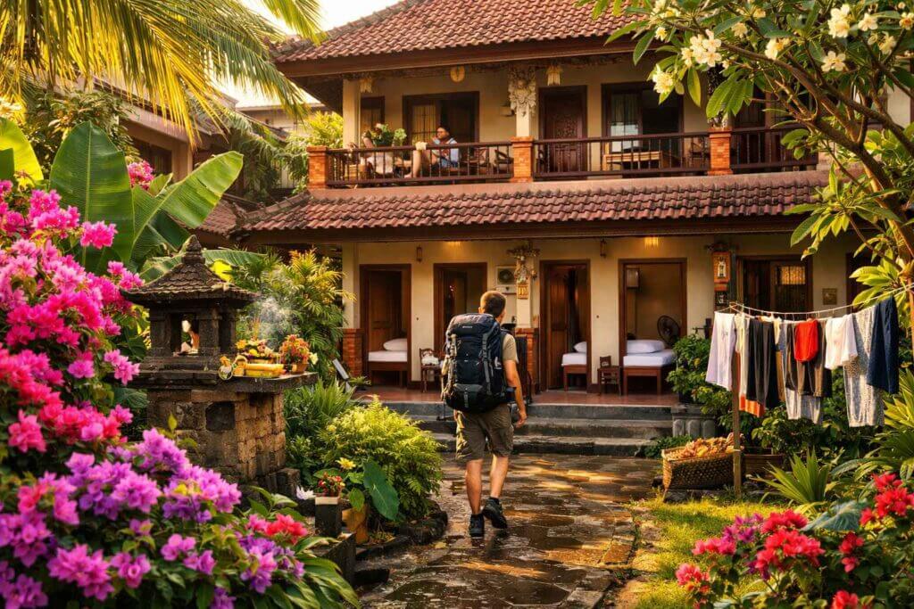 Kuta on a shoestring budget. Budget accommodation in Poppies Lane Kuta Bali with tropical garden and affordable rooms