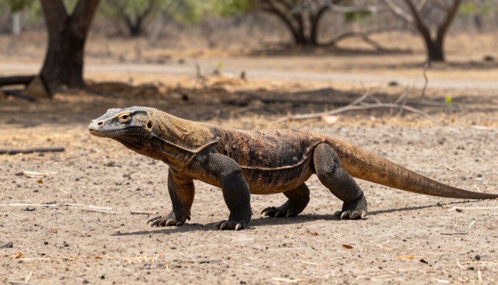 Komodo dragon in natural habitat during responsible eco-tourism experience Indonesia
