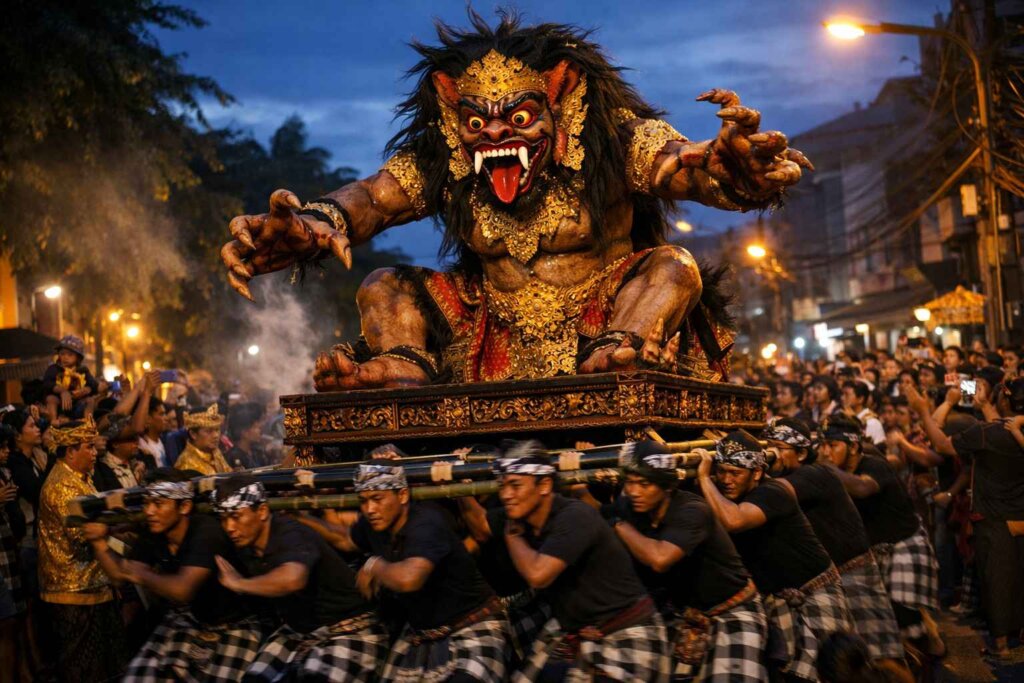 Major balinese hindu holidays, Ogoh-ogoh demon effigies carried before Nyepi Day of Silence