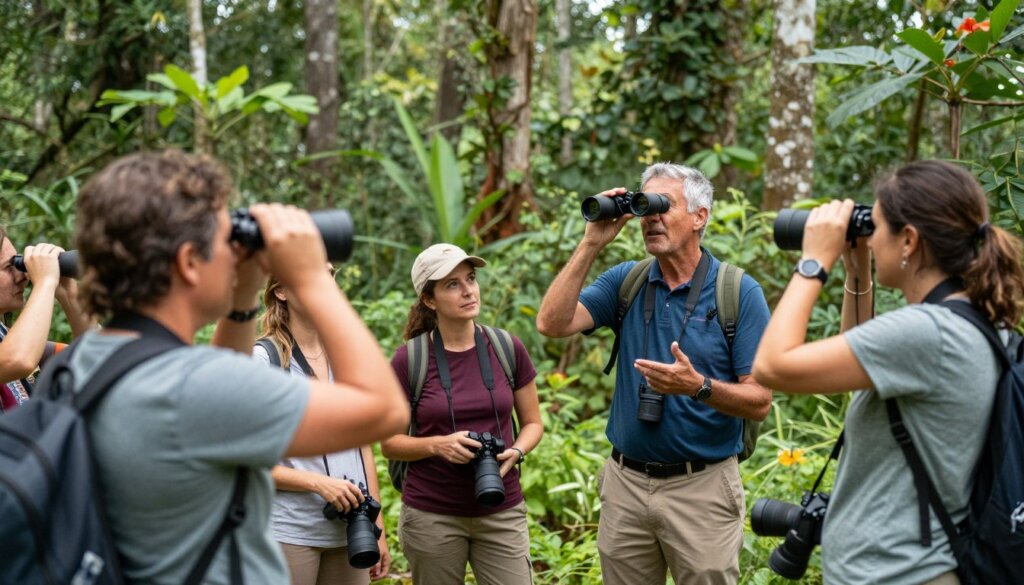 Responsible wildlife observation during nature preservation vacation in Indonesia