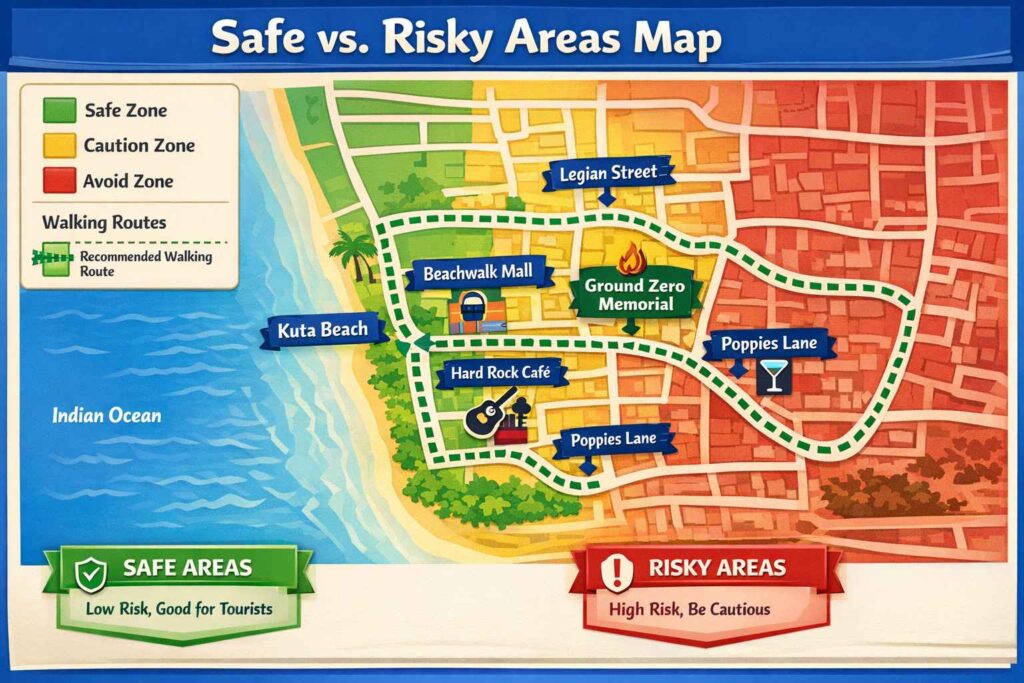Safe vs. Risky Areas Map infographic