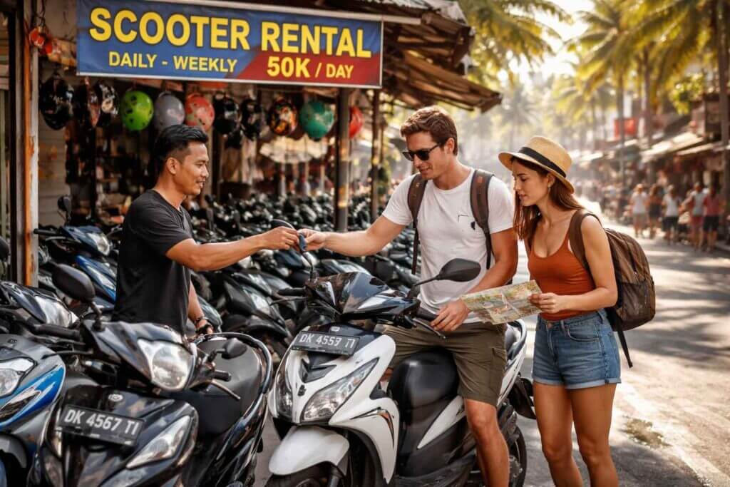 Scooter rental in Kuta Bali showing affordable transportation option for budget travelers