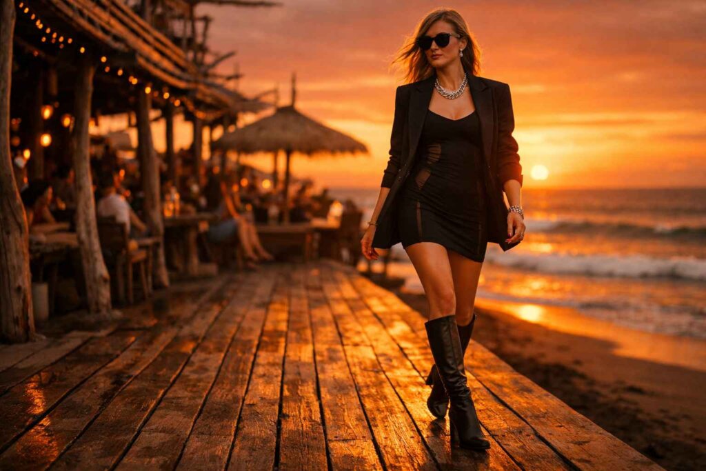 Taylor Swift Reputation outfit styled at Canggu Bali beach club during golden hour