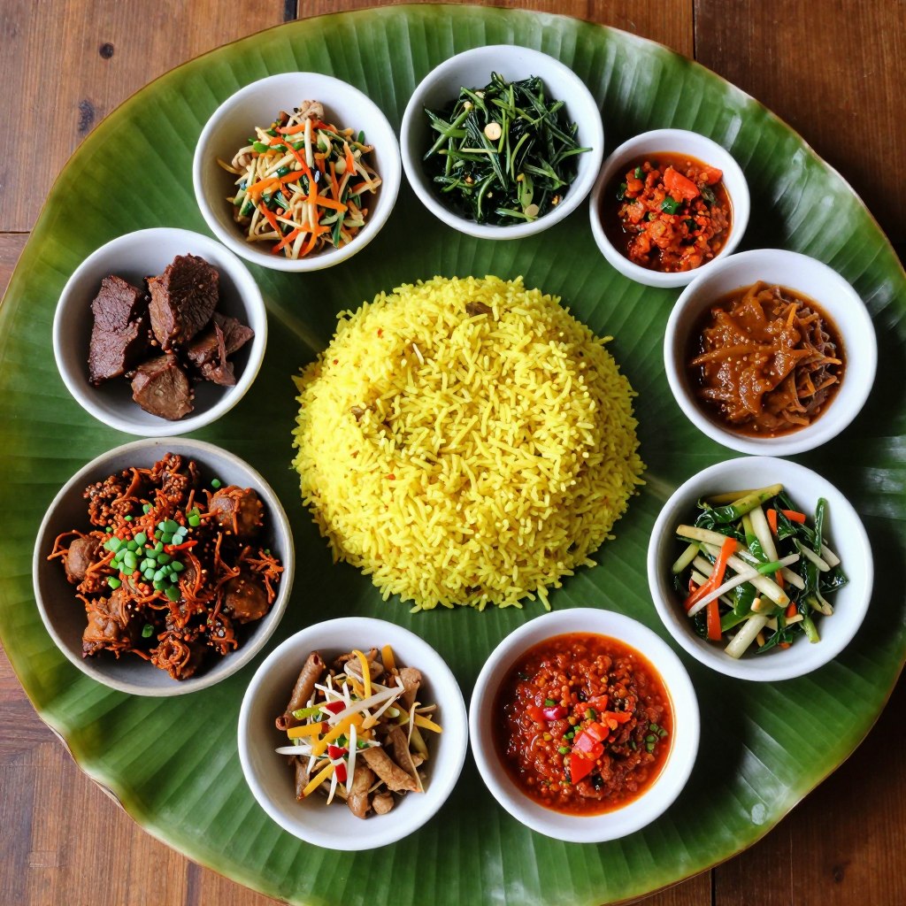 Traditional Balinese food presentation on banana leaf during Foodie's Tour of Kuta
