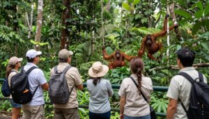 Travelers enjoying nature preservation vacation in Indonesia at Tanjung Puting National Park