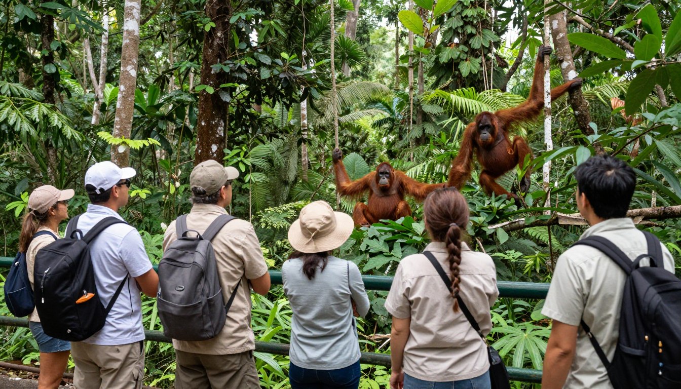 Travelers enjoying nature preservation vacation in Indonesia at Tanjung Puting National Park