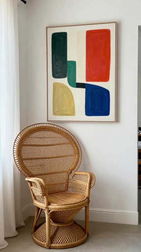 Mixing Rattan Decor with Modern Art