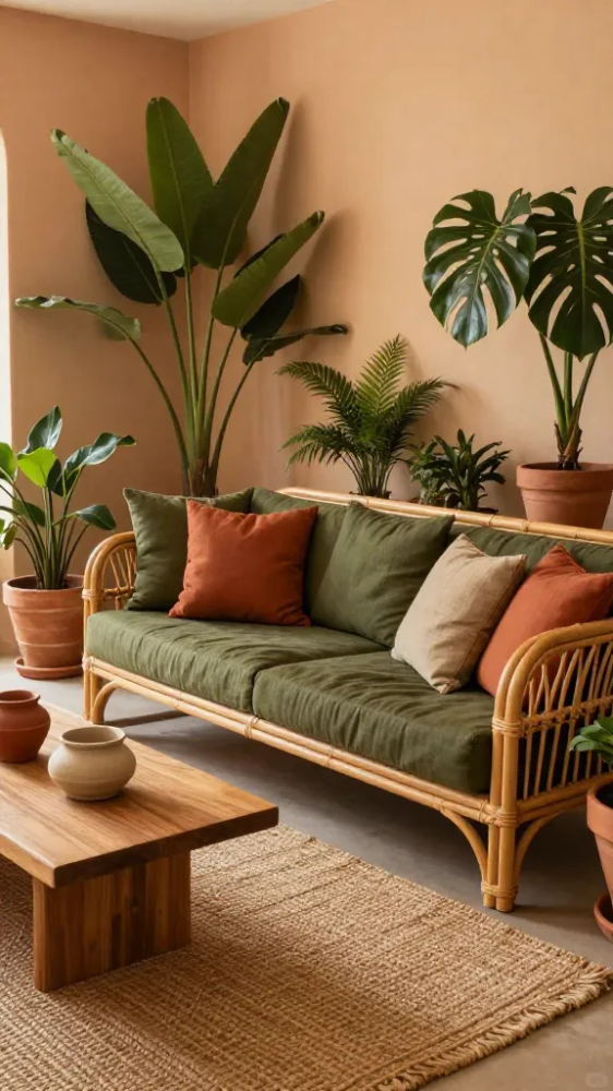 Earthy Tones and Rattan Living Room Sets