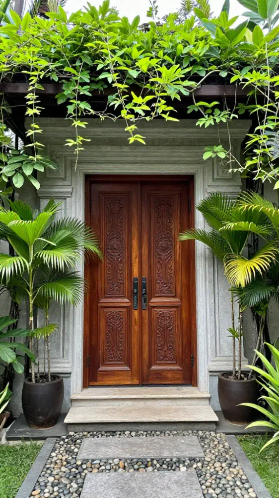 13 Design Secrets of a Bali Aesthetic Villa 12 Hand-Carved Wooden Entry Doors