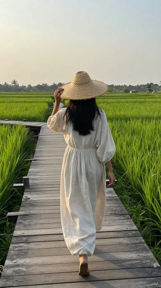 Woven Straw Hats for Sunny Walkway Photos