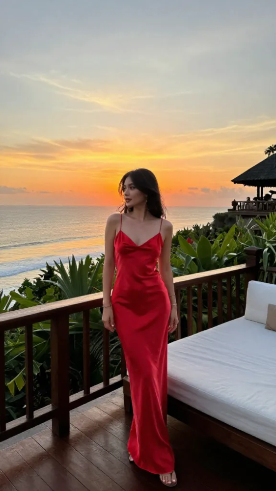 "Red (Taylor's Version)" in Bali: How to Style the Perfect Red Dress for Uluwatu Sunsets 2 Classic Red Silk Slip Dress Look
