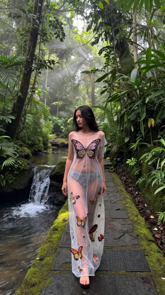 Embroidered Butterfly Mesh Overlay