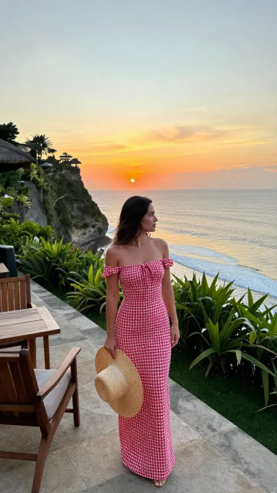 "Red (Taylor's Version)" in Bali: How to Style the Perfect Red Dress for Uluwatu Sunsets 10 Off-the-Shoulder Red Gingham Style