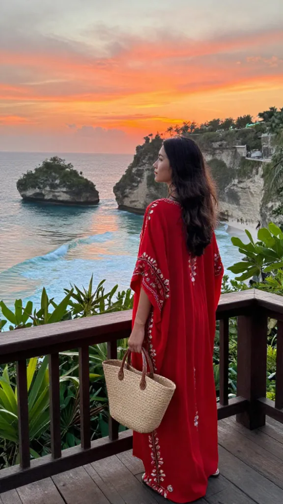 "Red (Taylor's Version)" in Bali: How to Style the Perfect Red Dress for Uluwatu Sunsets 11 Embroidered Red Kaftan for Tropical Vibes
