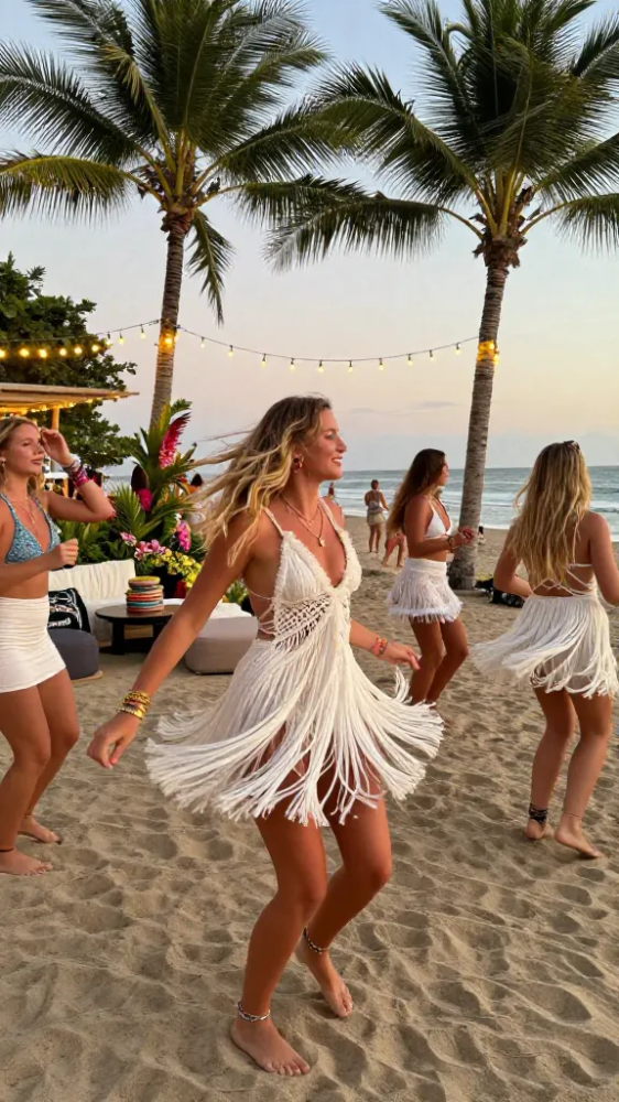 Fringed White Mini Dresses for Dancing