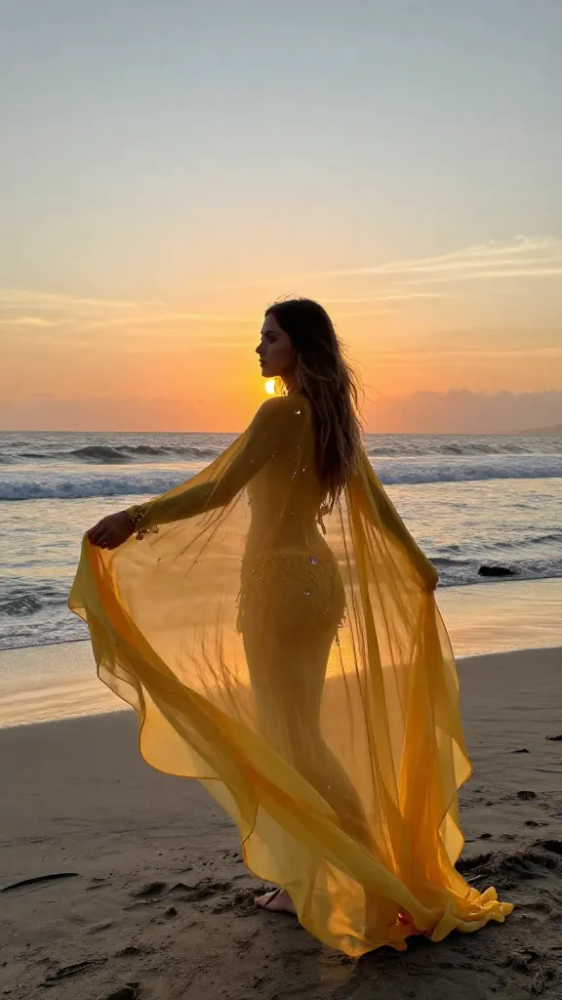 Flowing Yellow Capes for Sunset Photoshoots