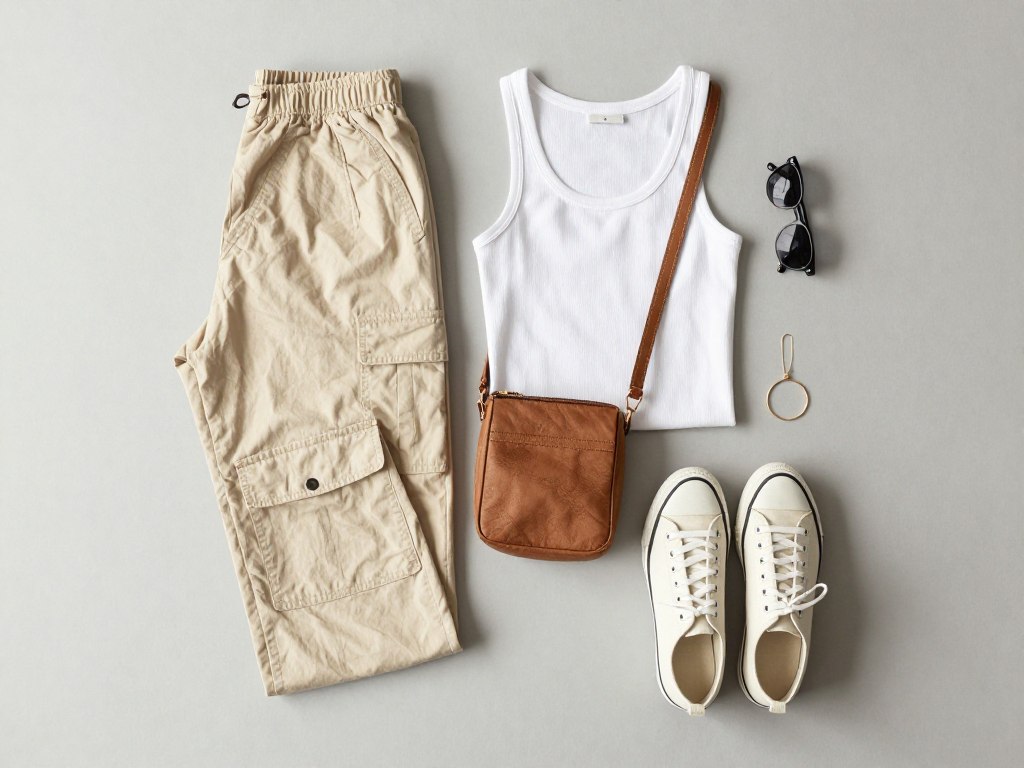 Beige cargo pants vacation outfit casual Taylor Swift style