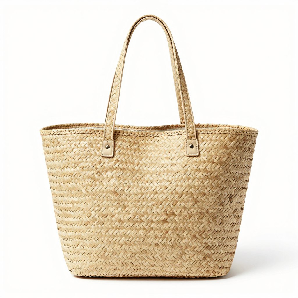Budget woven tote bag natural straw beach bag
