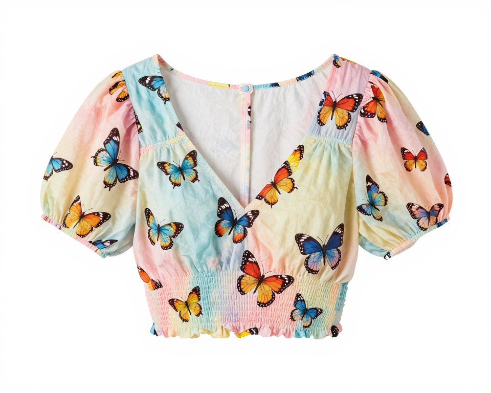 Butterfly print crop top for tropical vacation