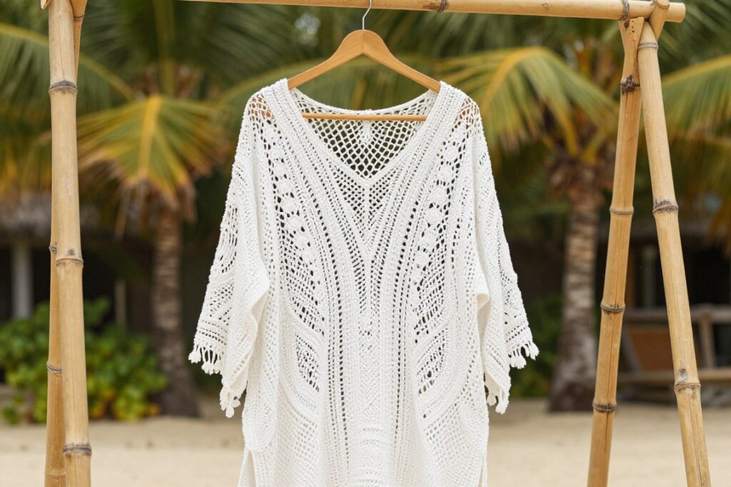 Crochet beach cover-up tunic white color