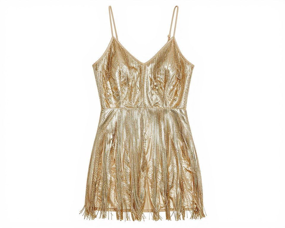 Gold fringe mini dress for vacation