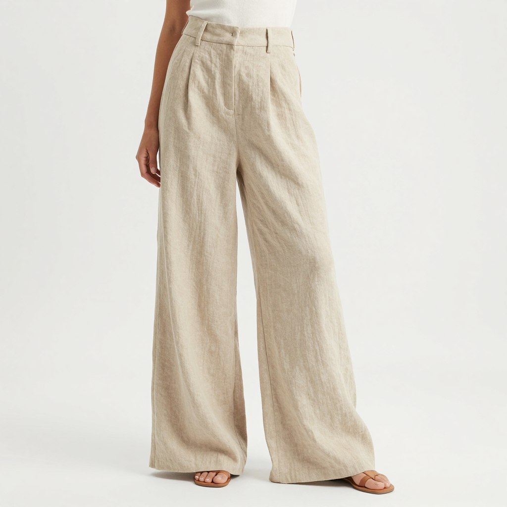 High-waisted beige linen pants product