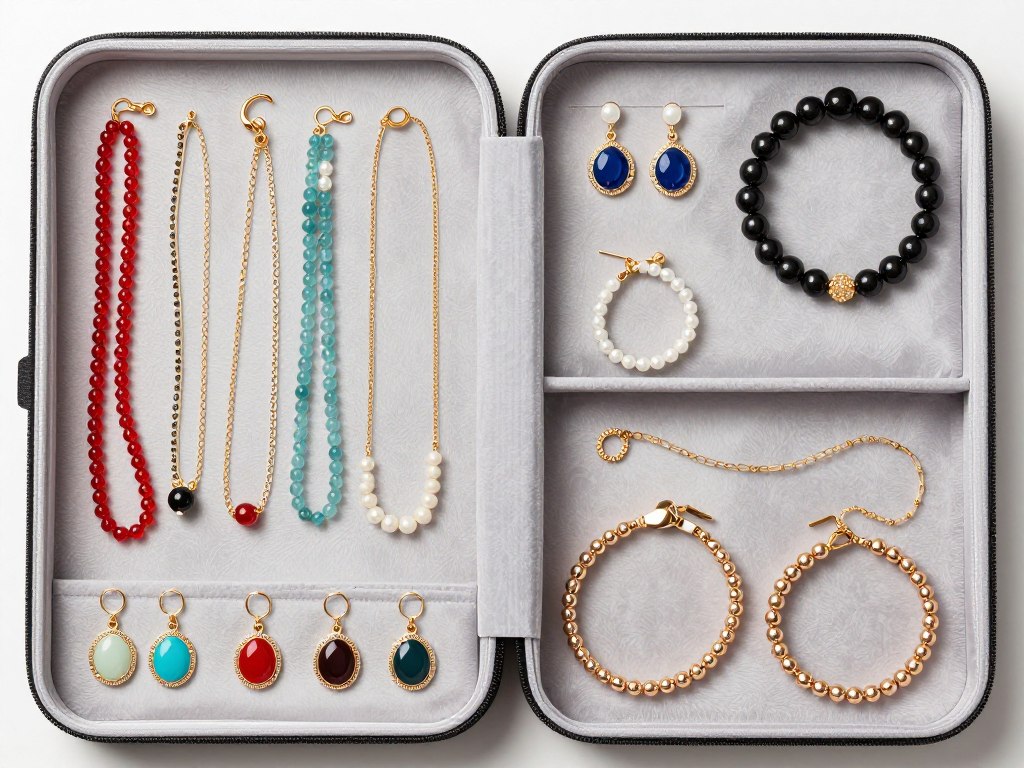 Jewelry and accessories organized for travel