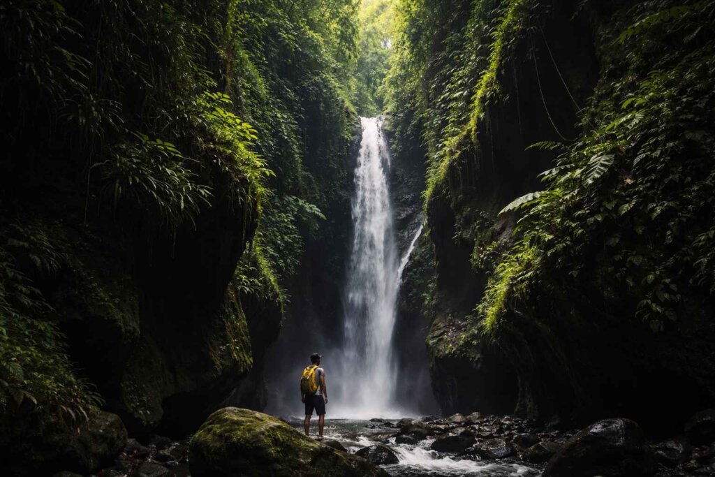 Manuaba Waterfall hidden jungle canyon near Ubud Bali