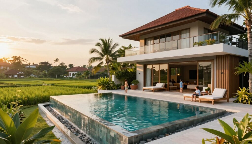 Modern family villa in Canggu surrounded by rice paddies with private pool