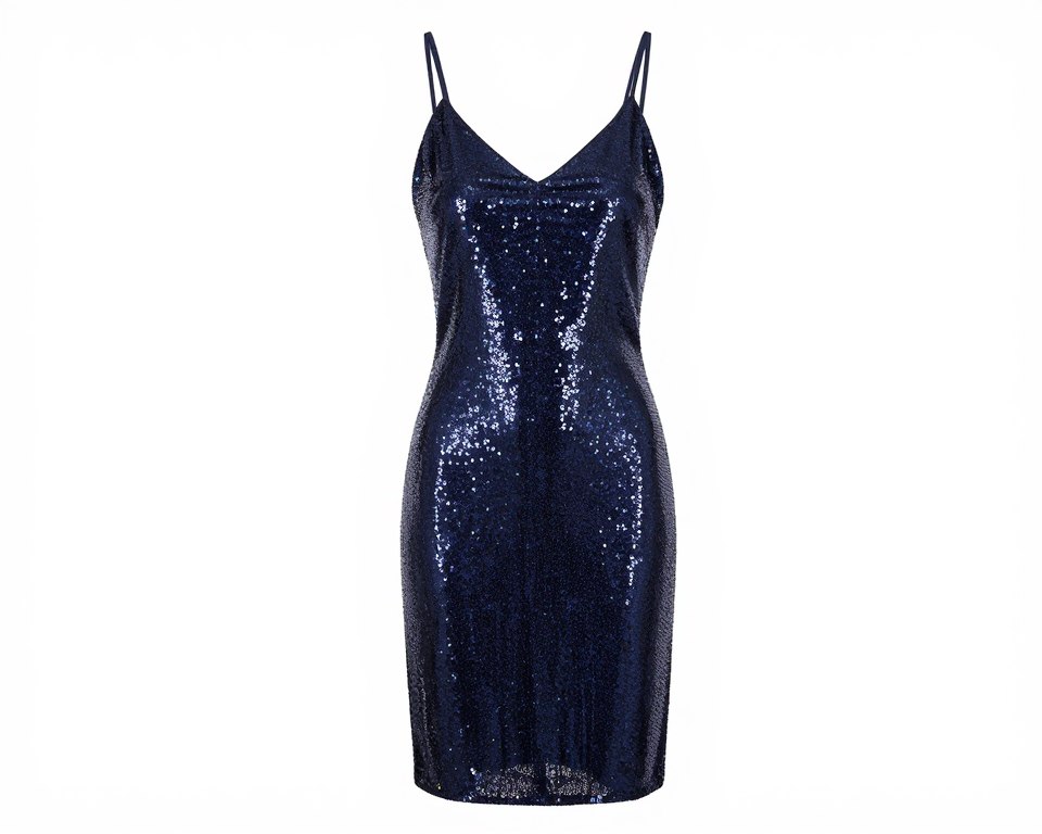 Navy sequin slip dress