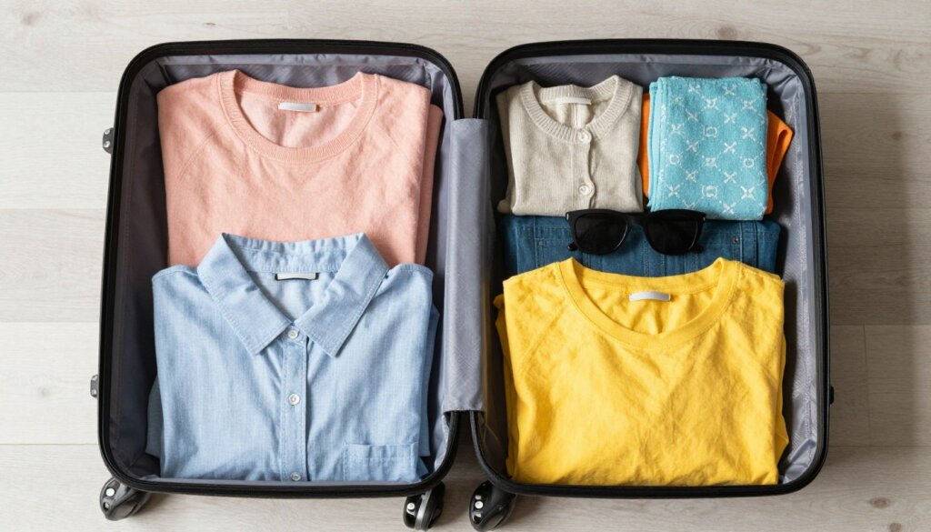 Organized vacation suitcase with Taylor Swift inspired outfits