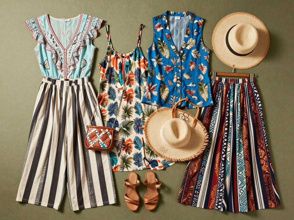Thrifted vintage pieces styled for vacation
