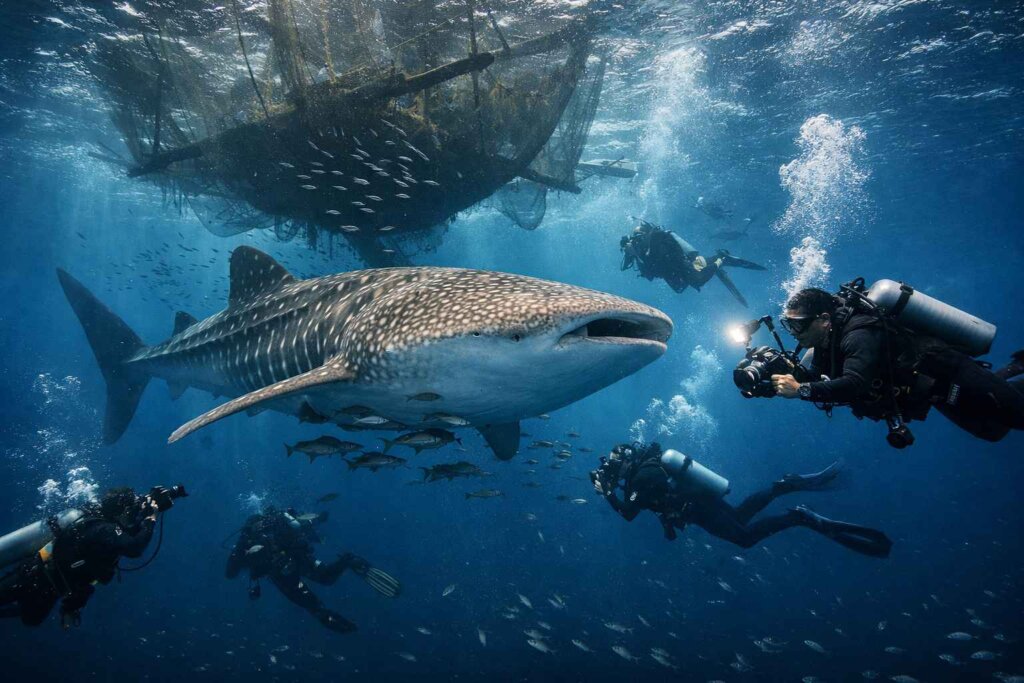 Liveaboard indonesia raja ampat. Whale shark encounter underwater in Cenderawasih Bay, Raja Ampat whale shark diving, Indonesia