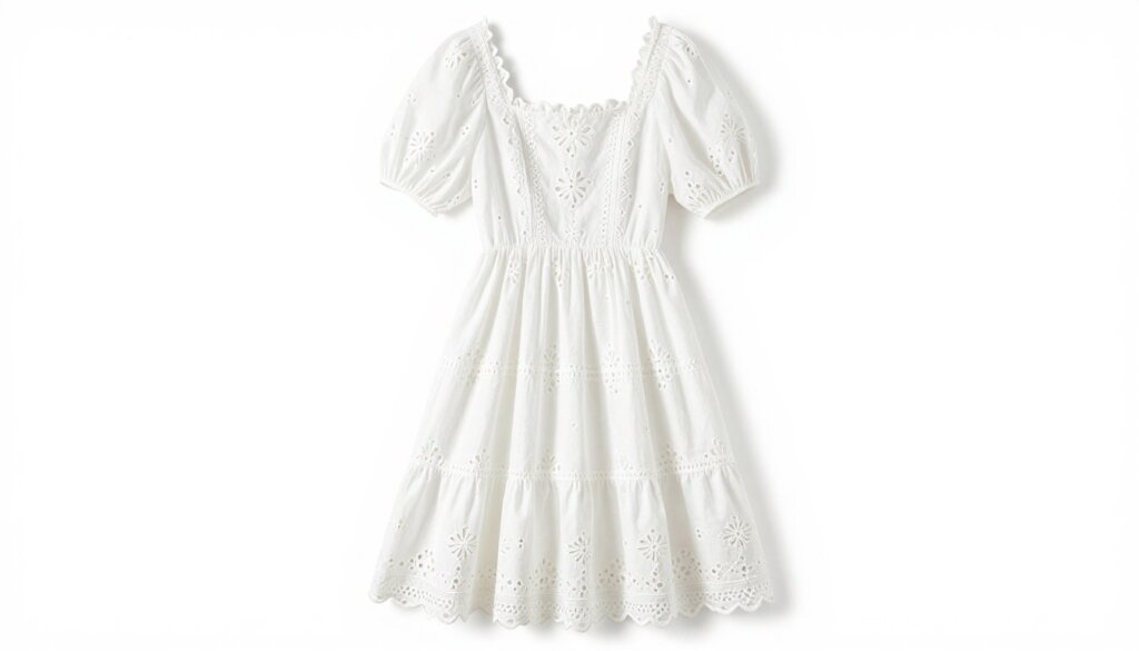 White eyelet midi dress romantic vacation style