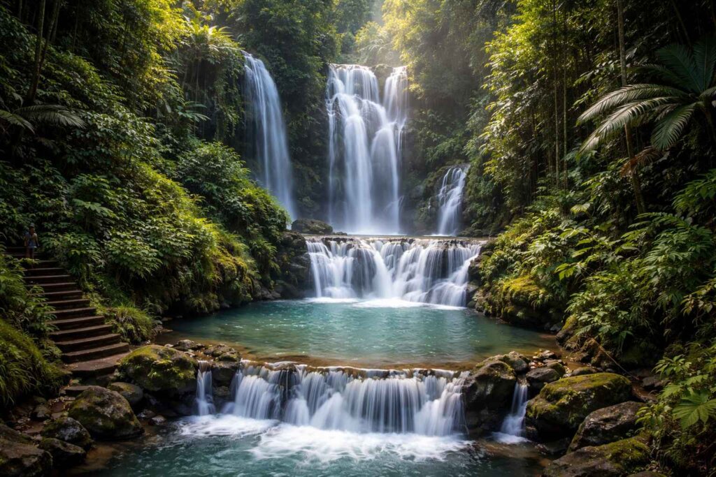 Yeh Bulan Waterfall Bali near Ubud, quiet jungle waterfall with clear pool