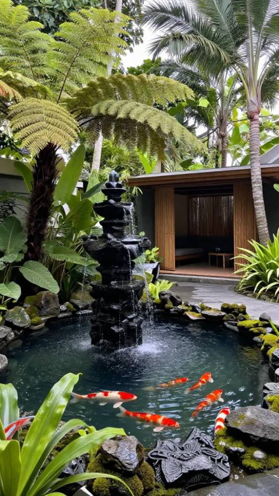 Tiered Water Fountains and Koi Ponds