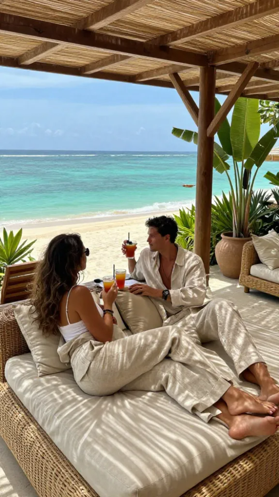 Matching Linen Sets for Beach Clubs