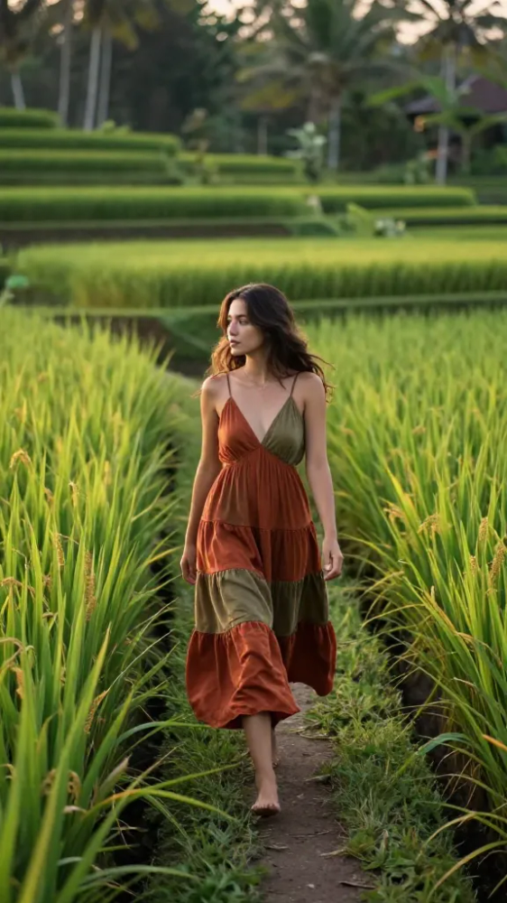 Bohemian Tiered Midi with Earthy Tones