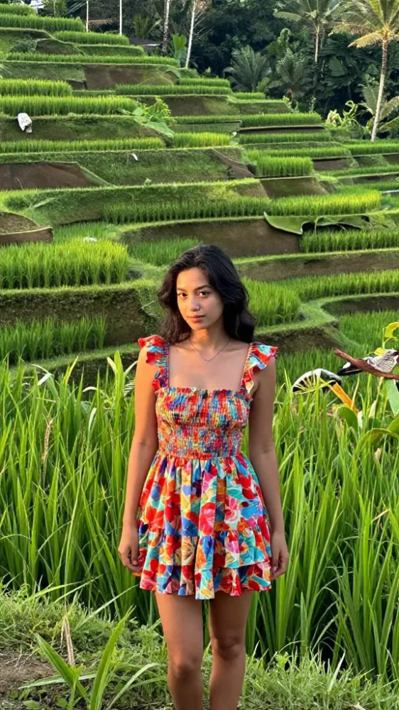 Ruffled Floral Sundress for Rice Terrace Treks