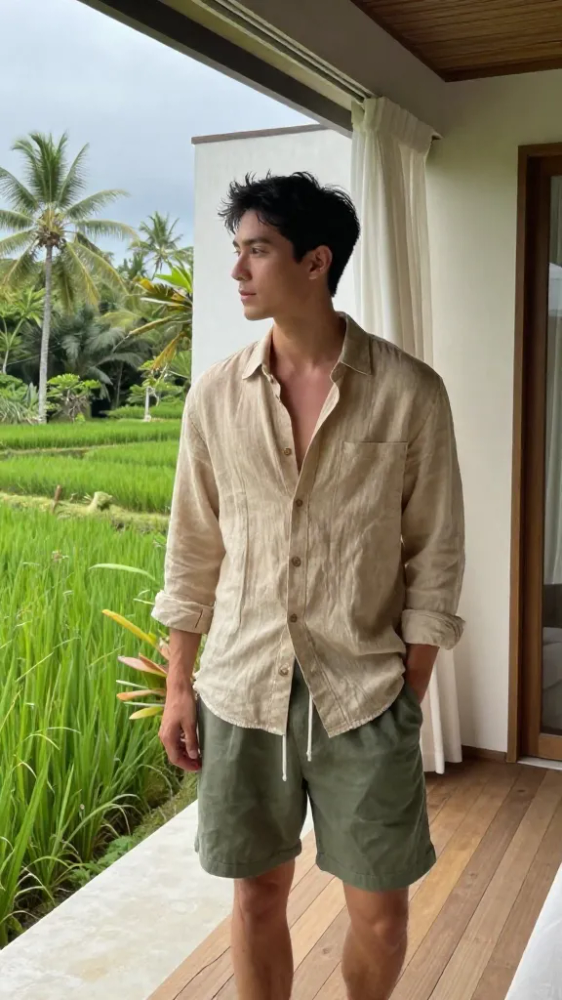 Linen Button-Down and Drawstring Shorts